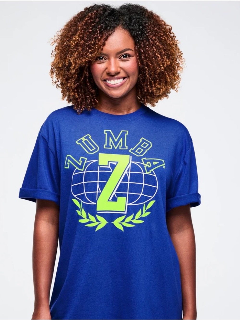 Zumba Fitness Royal Blue Tee with Neon Yellow Graphic